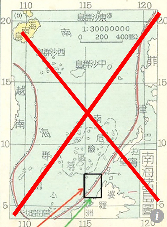 Tấm bản đồ mà nhóm nghiên cứu “đường lưỡi bò” mới của Trung Quốc cho là căn cứ để nối liền các đoạn của “đường lưỡi bò” cũ - Ảnh chụp màn hình